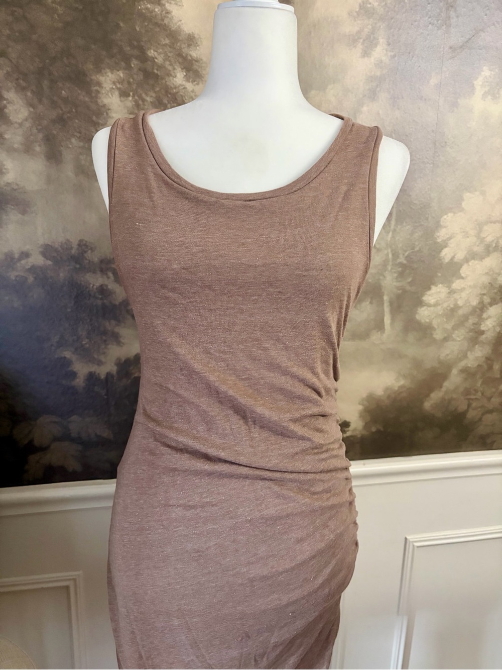 Leith Sleeveless Ruched Tank Dress - Taupe